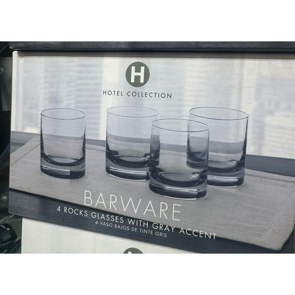 Hotel collection set of 4 rocks glasses with gray accent